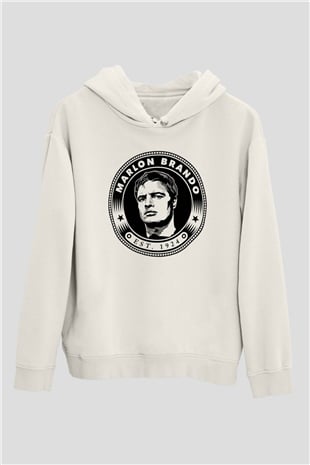 Marlon Brando Beyaz Unisex Kapşonlu Sweatshirt