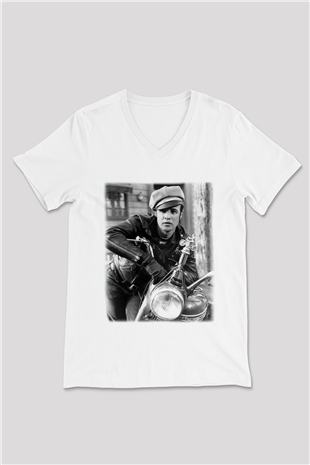 Marlon Brando Beyaz Unisex V Yaka Tişört T-Shirt