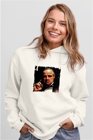 Marlon Brando Unisex Baskılı Beyaz Kapüşonlu Sweatshirt