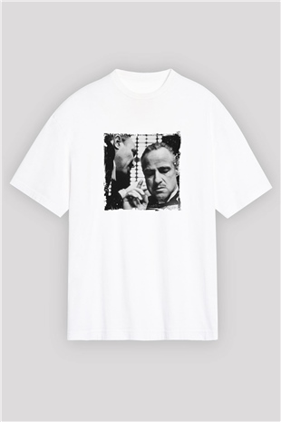 Marlon Brando Oversize Baskılı Beyaz Tişört