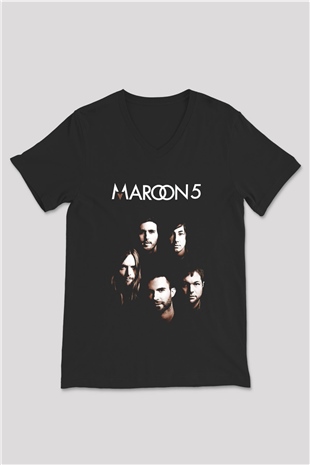 Maroon 5 Siyah Unisex V Yaka Tişört T-Shirt