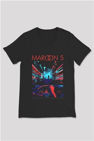 Maroon 5 Siyah Unisex V Yaka Tişört T-Shirt