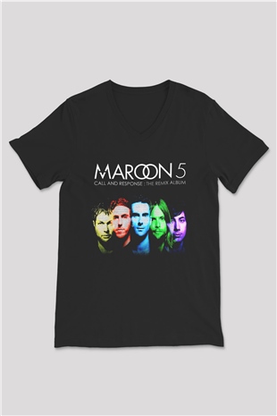 Maroon 5 Siyah Unisex V Yaka Tişört T-Shirt