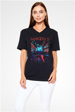 Maroon 5 Siyah Unisex V Yaka Tişört T-Shirt