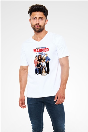 Married with Children Beyaz Unisex V Yaka Tişört