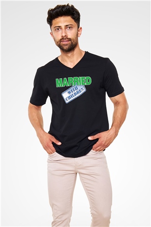 Married with Children Siyah Unisex V Yaka Tişört T-Shirt