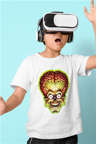 Mars Attacks Baskılı Beyaz Unisex Çocuk Tişört
