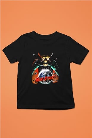 Mars Attacks Baskılı Siyah Unisex Çocuk Tişört