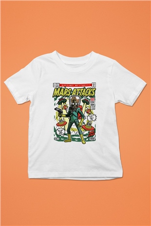 Mars Attacks Baskılı Unisex Beyaz Çocuk Tişört