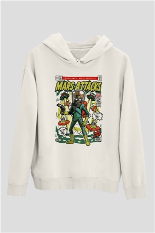 Mars Attacks Baskılı Unisex Beyaz Hoodie