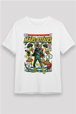 Mars Attacks Baskılı Unisex Beyaz Tişört