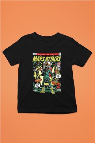Mars Attacks Baskılı Unisex Siyah Çocuk Tişört