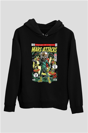 Mars Attacks Baskılı Unisex Siyah Hoodie