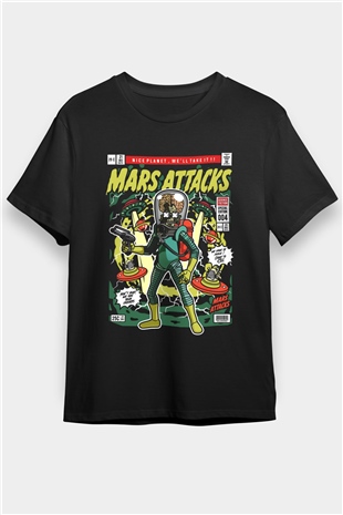 Mars Attacks Baskılı Unisex Siyah Tişört