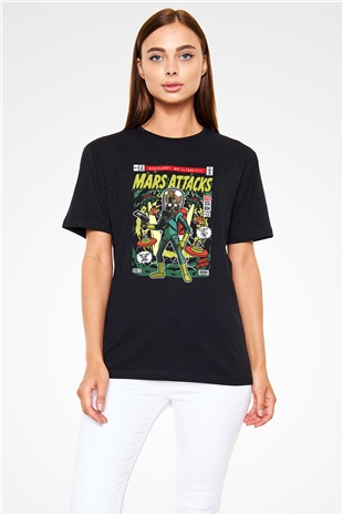 Mars Attacks Baskılı Unisex Siyah Tişört