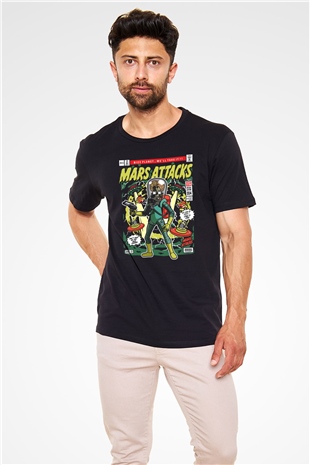 Mars Attacks Baskılı Unisex Siyah Tişört