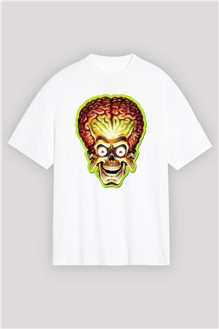 Mars Attacks Beyaz Unisex Oversize Tişört
