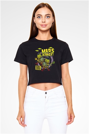 Mars Attacks Siyah   Crop Top Tişört