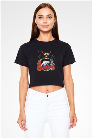 Mars Attacks Siyah Crop Top Tişört