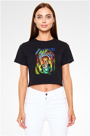 Mars Attacks Siyah   Crop Top Tişört