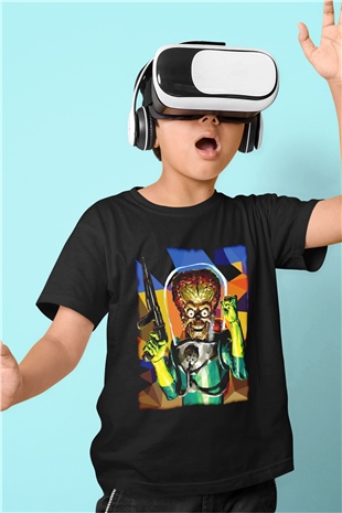 Mars Attacks Siyah Unisex  Çocuk Tişört