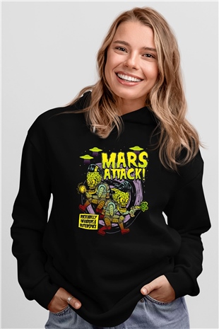 Mars Attacks Siyah Unisex Hoodie