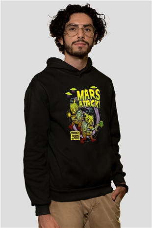 Mars Attacks Siyah Unisex Hoodie