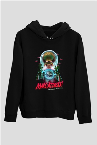 Mars Attacks Siyah Unisex Kapüşonlu Sweatshirt