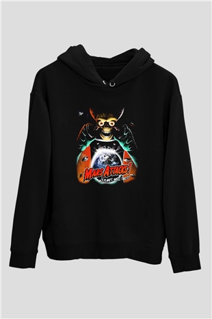 Mars Attacks Siyah Unisex Kapüşonlu Sweatshirt