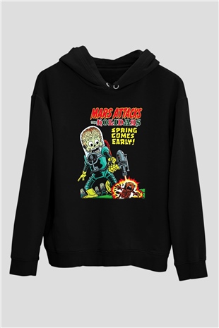 Mars Attacks Siyah Unisex Kapüşonlu Sweatshirt