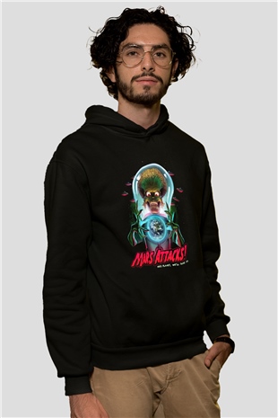Mars Attacks Siyah Unisex Kapüşonlu Sweatshirt