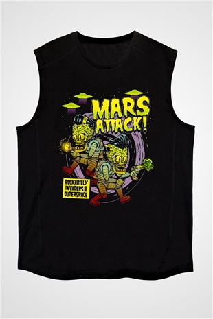 Mars Attacks Siyah Unisex  Kolsuz Tişört