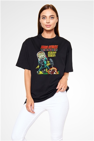 Mars Attacks Siyah Unisex Oversize Tişört