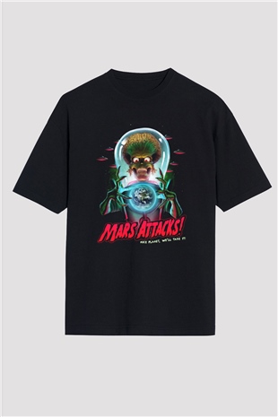 Mars Attacks Siyah Unisex Oversize Tişört