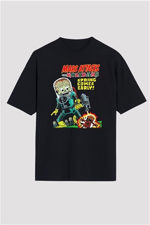 Mars Attacks Siyah Unisex Oversize Tişört