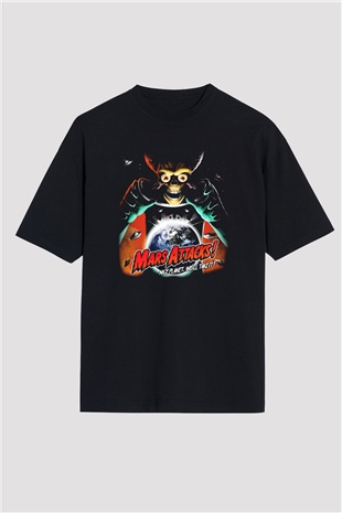Mars Attacks Siyah Unisex Oversize Tişört