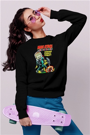 Mars Attacks Siyah Unisex Sweatshirt
