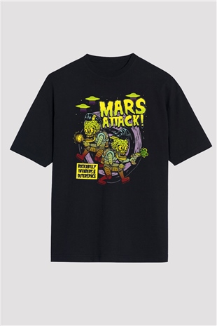 Mars Attacks Siyah Oversize Tişört