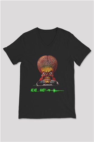 Mars Attacks Siyah Unisex  V Yaka Tişört