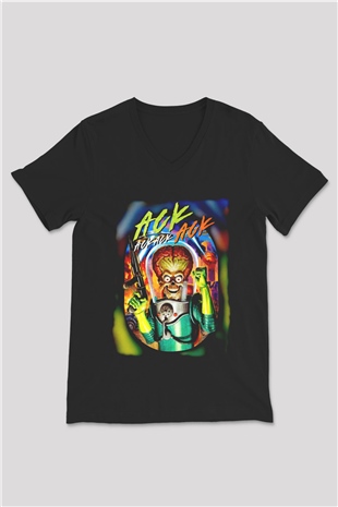 Mars Attacks Siyah Unisex  V Yaka Tişört