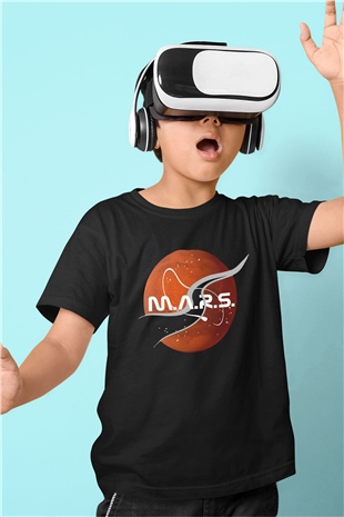 Mars Baskılı Siyah Unisex Çocuk Tişört