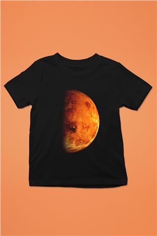 Mars Baskılı Siyah Unisex Çocuk Tişört
