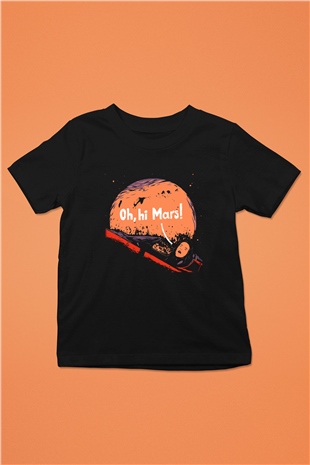 Mars Baskılı Siyah Unisex Çocuk Tişört