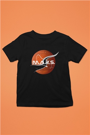 Mars Baskılı Siyah Unisex Çocuk Tişört