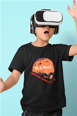 Mars Baskılı Siyah Unisex Çocuk Tişört