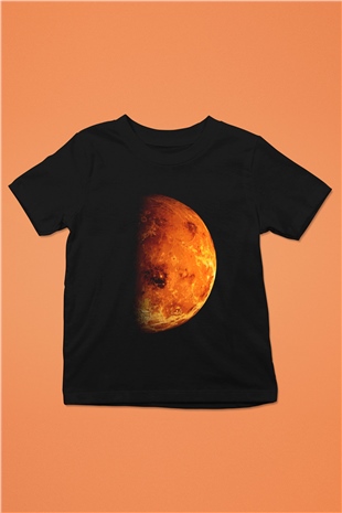Mars Baskılı Siyah Unisex Çocuk Tişört