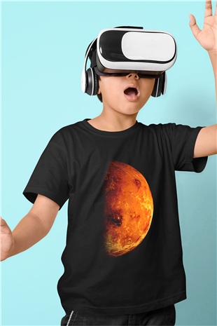 Mars Baskılı Siyah Unisex Çocuk Tişört