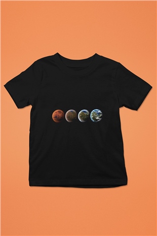 Mars Baskılı Siyah Unisex Çocuk Tişört