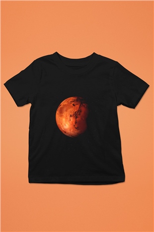 Mars Baskılı Siyah Unisex Çocuk Tişört