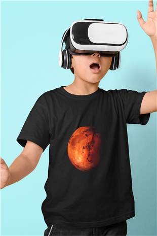 Mars Baskılı Siyah Unisex Çocuk Tişört